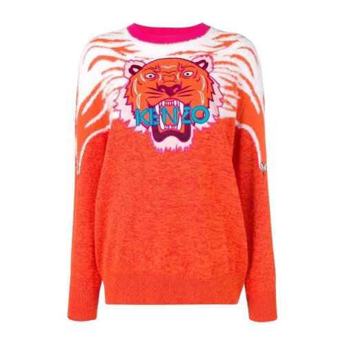 kenzo 高田贤三 女装 服装 橙色棉质虎头logo标识毛衣针织衫 女士毛衣