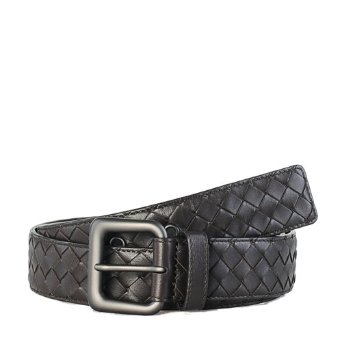 bottega veneta/葆蝶家男士经典咖啡色牛皮编织样式休闲皮带腰带 咖色