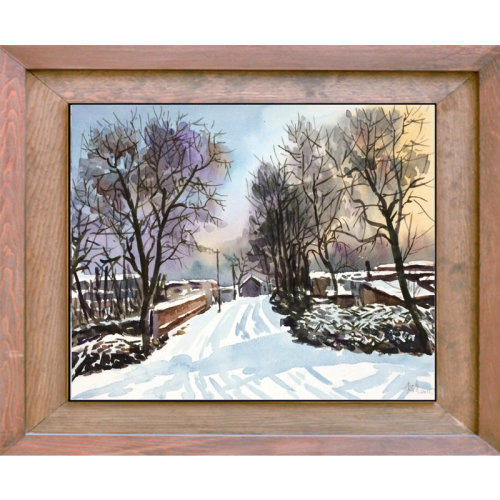 【mingjiahuayuan名家画院 油画】李月亮 《雪中小村》 未裱 水粉纸