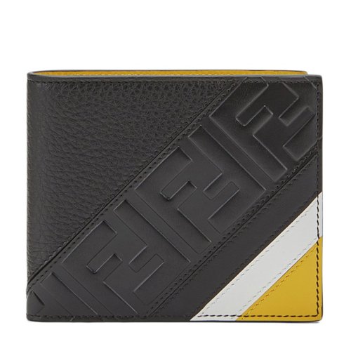 芬迪fendi 男包 经典f压花双折黑色小牛皮钱包钱夹 7m0169-a5pi-f156g