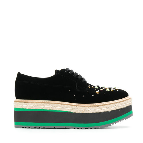 prada/普拉达 新款黑丝绒宝石镶嵌松糕鞋 1e895h 065068 f0002