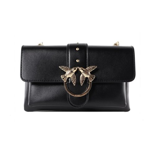 pinko(品高) 黑色皮质燕子包单肩斜挎包