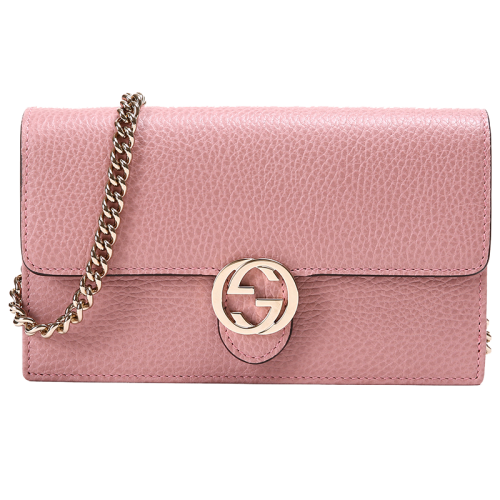 gucci/古驰 女士粉色牛皮荔枝纹双g扣风琴链条单肩斜垮包 510314 cao0