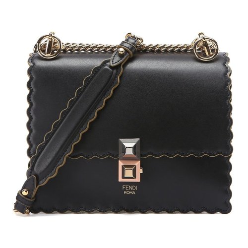 fendi/芬迪女士kani系列黑色牛皮波纹小号单肩斜挎包8m0381a18q dx