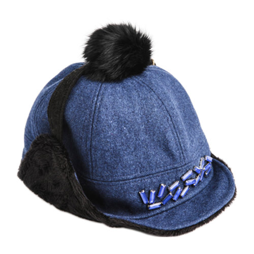 racoha 藏蓝色保暖时尚帽子 coy dada wool fabric hat_blue