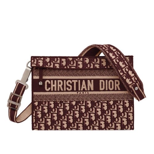 【包邮包税】dior/迪奥 19春夏新款dior oblique女士酒红色刺绣帆布单