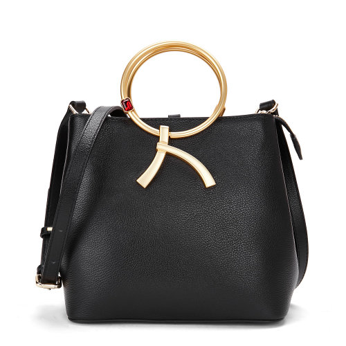 roberta dicamerino/诺贝达 新款 r字logo款 女士黑色牛皮 斜挎 手提