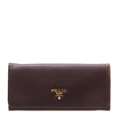 【prada普拉达 钱包】prada(普拉达) 棕色皮质长款按扣钱夹【正品