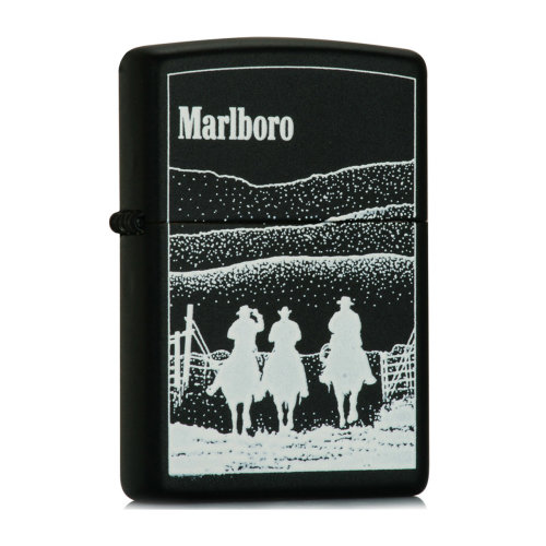 zippo打火机 万宝路三牛仔 黑漆白印02年