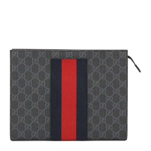 gucci(古驰) #supreme男女通用灰黑色pvc条纹手拿包