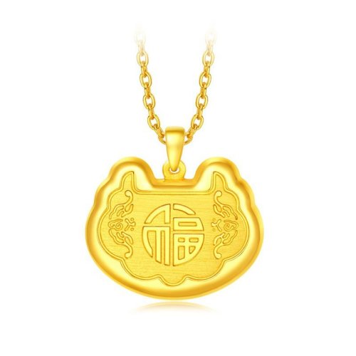 chow tai fook/周大福 预售 福字长命锁金锁足金黄金吊坠 f212771