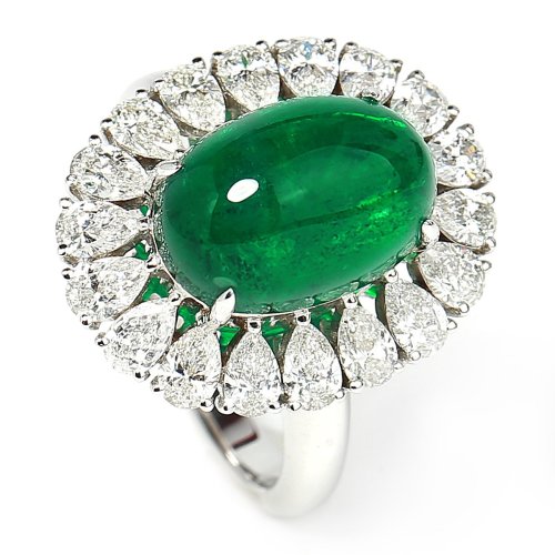 daisy fellowes/黛西法罗 彩宝戒指 18k金镶祖母绿蛋面配钻石戒指女