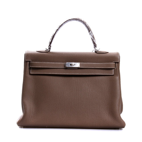 hermes(爱马仕)大象灰皮质银扣手提包