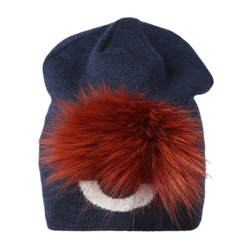 fendi/芬迪 女士藏蓝色羊毛小怪兽装饰帽子 fxq538-50t-f0vl1