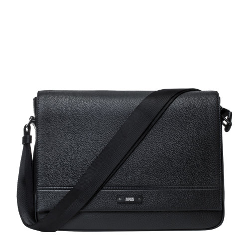 hugo boss/雨果波士男士黑色横款牛皮斜挎包50311775
