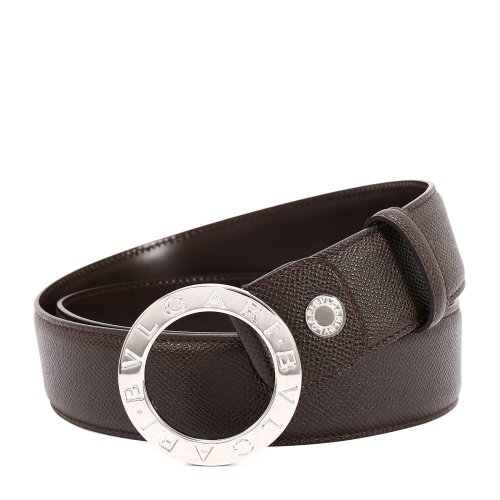bvlgari宝格丽深咖啡色皮质银色带扣男士腰带120可裁剪