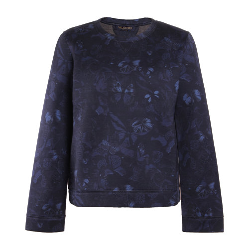 valentino/华伦天奴 蓝色纯棉圆领长袖蝴蝶印花休闲女卫衣 va