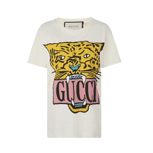 【19春夏新款】gucci/古驰虎头印花图案女士短袖t恤