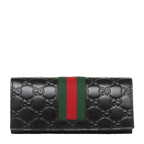 gucci/古驰 男士黑色牛皮web条纹双g压纹长款钱夹钱包黑色