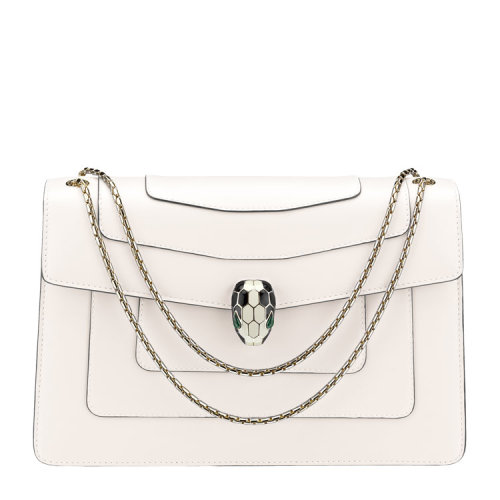 bvlgari/宝格丽 蛇头扣白色女士双链中号小牛皮包