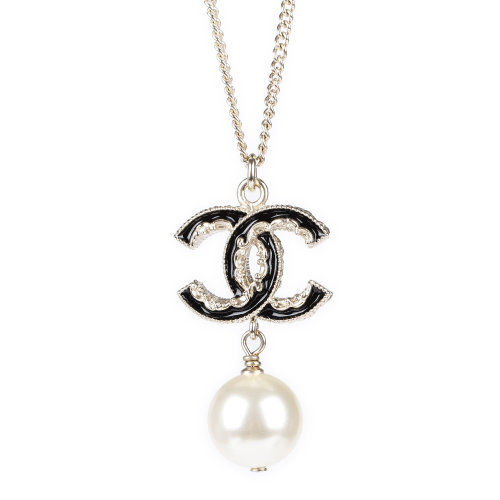 chanel(香奈儿) 浅金色黑双c珍珠吊坠项链