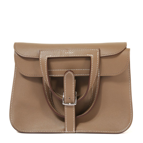 hermes爱马仕大象灰色皮质手提斜挎两用包