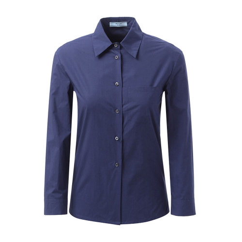 prada/普拉达"瑕疵折扣" 女士长袖衬衫 纯棉翻领深蓝色简洁设计女士
