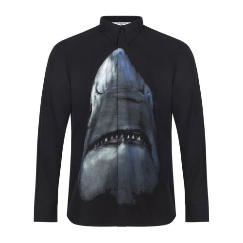 givenchy/纪梵希 服装 男士黑色棉质鲨鱼印花图案男士长袖衬衫