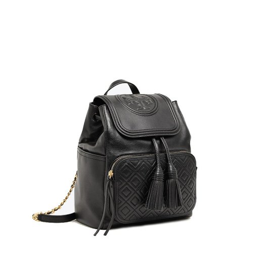 19春夏 tory burch/汤丽柏琦 黑色女士皮质fleming绗缝双肩包