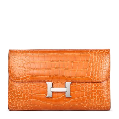 【hermes爱马仕 钱包】hermes(爱马仕) 经典款constance橘色鳄鱼皮长