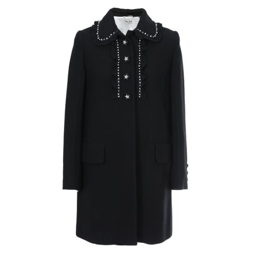 miumiu/缪缪 女士黑色装饰珠花女士大衣sh