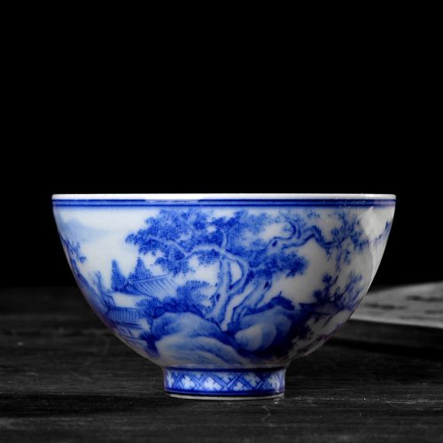 zhanchunsheng/占春生 春生柴窑 青花山水柴窑杯 占春生窑出品 支持