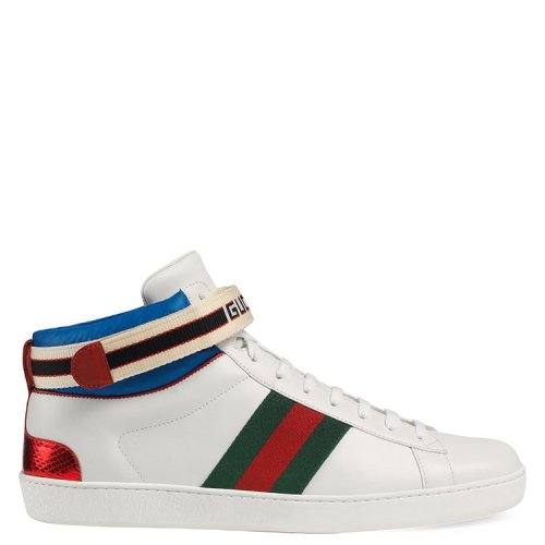 gucci/古驰 18年秋冬 ace系列男士gucci条纹高帮运动鞋 男性 休闲运动
