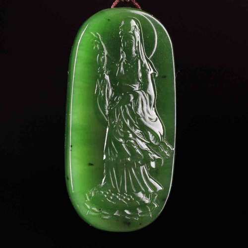 pureaura/纯粹 精选天然和田玉碧玉宝瓶观音吊坠e 约54*25*11mm 普度