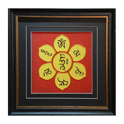 goldentara/金色度母掐丝手工艺唐卡六字真言装饰挂画