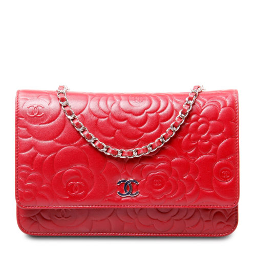 chanel(香奈儿)红色山茶花系列皮质单肩包