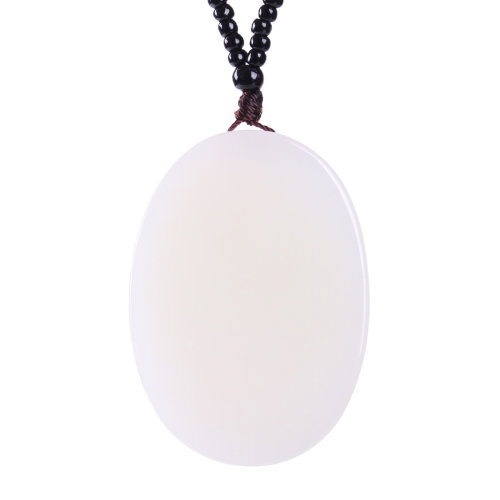pureaura/纯粹 精选天然和田玉白玉椭圆形平安无事牌/吊坠 附权威鉴定