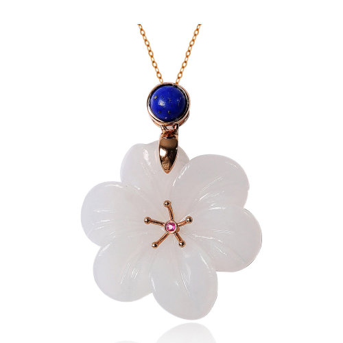 mmt/曼丽翠 和田玉 18k玫瑰金和田白玉花朵吊坠-花枝俏 白玉梅花项链