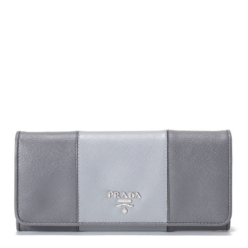 【prada普拉达 钱包】prada(普拉达) 灰色皮质长款按扣钱夹【正品