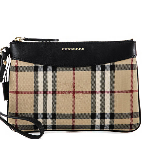 burberry/博柏利 女士黑色帆布配皮经典格纹手拿包