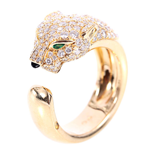 cartier(卡地亚) 18k黄金镶钻豹子头戒指53