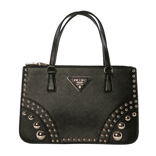 prada/普拉达黑色牛皮铆钉小号女士手提包b1142m