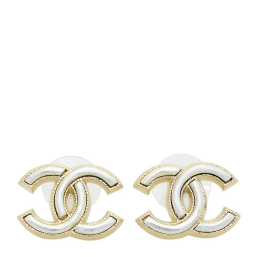 chanel/香奈儿 经典logo简约金属耳钉金色a87214