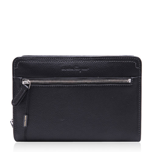 salvatore ferragamo/菲拉格慕黑色牛皮材质纯色车缝线元素男士手拿包