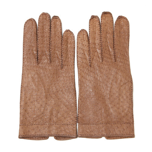 hermes爱马仕棕咖色鸵鸟皮羊皮手套75