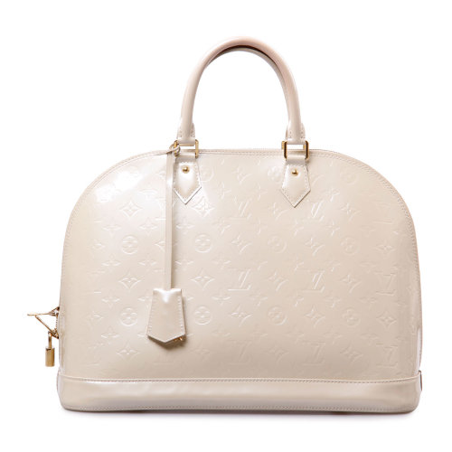 louis vuitton(路易威登)米白色漆皮手提包