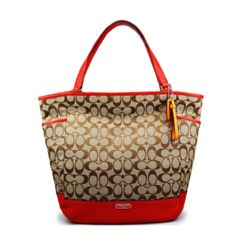 coach/蔻驰 park经典女士logo印花 帆布/配皮 大号单肩手提包f23295