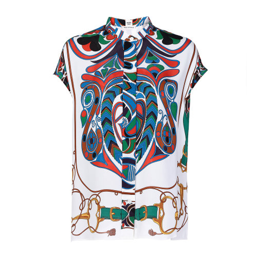 hermes(爱马仕) #彩色图案真丝女士衬衫38