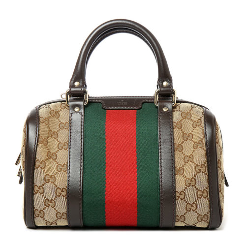 gucci(古驰) m棕/紫色帆布logo配皮波士顿包