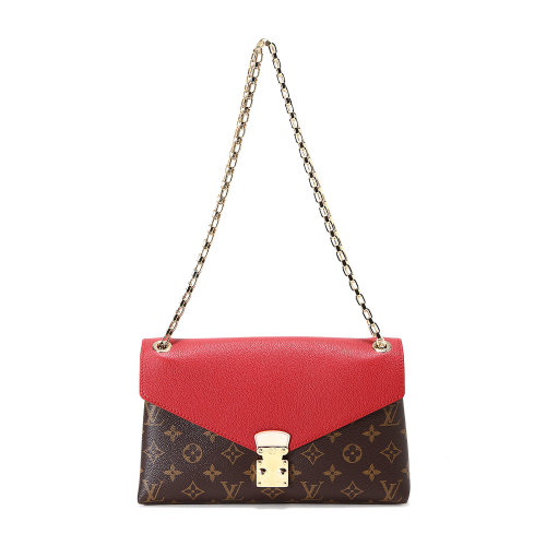 louis vuitton(路易威登) 老花色红色配皮单肩包pallas chain